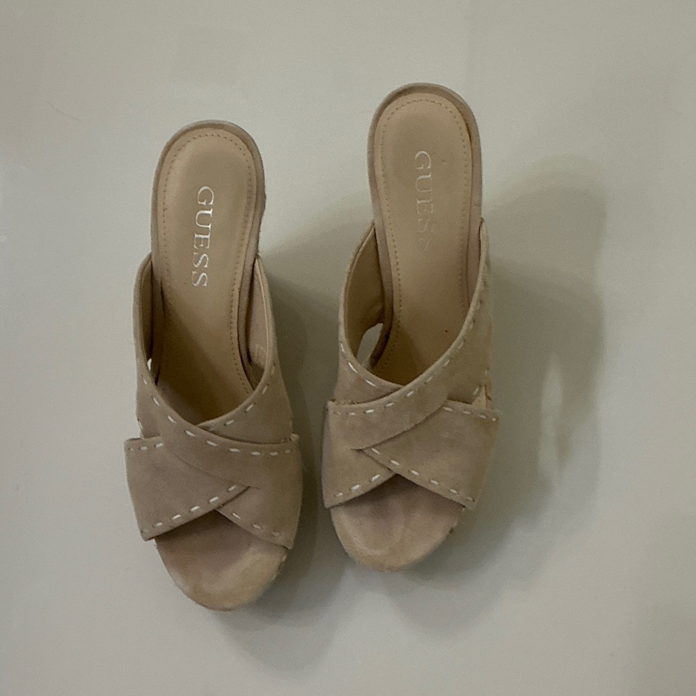 Guess Women's Beige Crisscross Mules